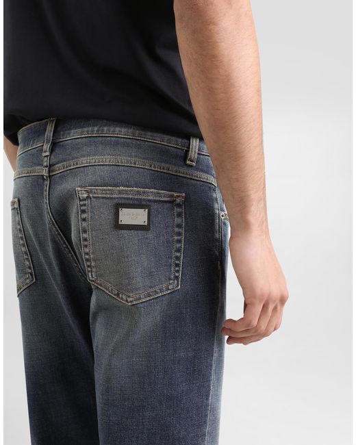 メンズ Dolce & Gabbana ジーンズ レギュラーフィット ストレッチ ウォッシュドブルー Blue
