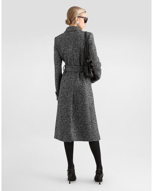 Dolce & Gabbana Gray Single-Breasted Wool-Blend Chevron Coat
