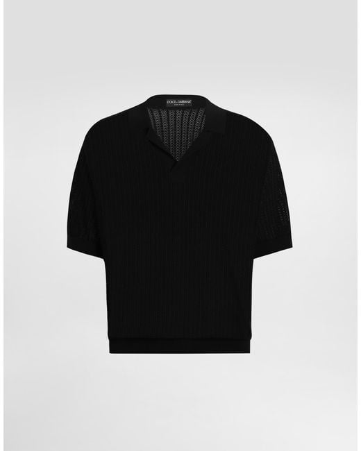 Dolce & Gabbana Kurzarmpoloshirt Aus Baumwolle Mit Lochmuster in Black für Herren