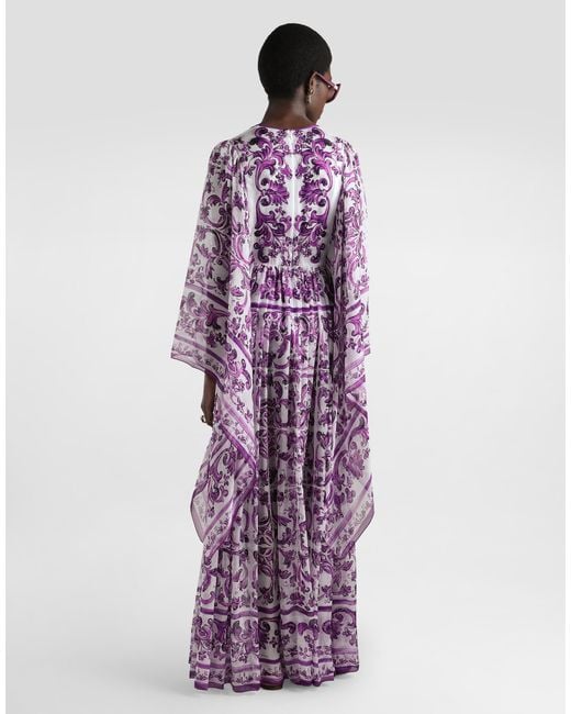Dolce & Gabbana Purple Majolica-Print Chiffon Dress