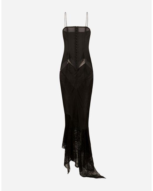 Dolce & Gabbana Black Strapless Lace Patchwork Dress