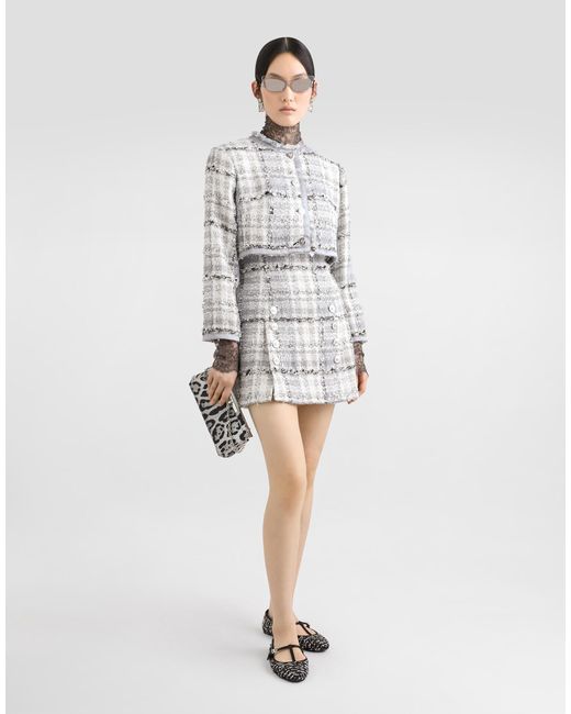 Dolce & Gabbana Short Check Lurex Raschel Tweed Jacket in