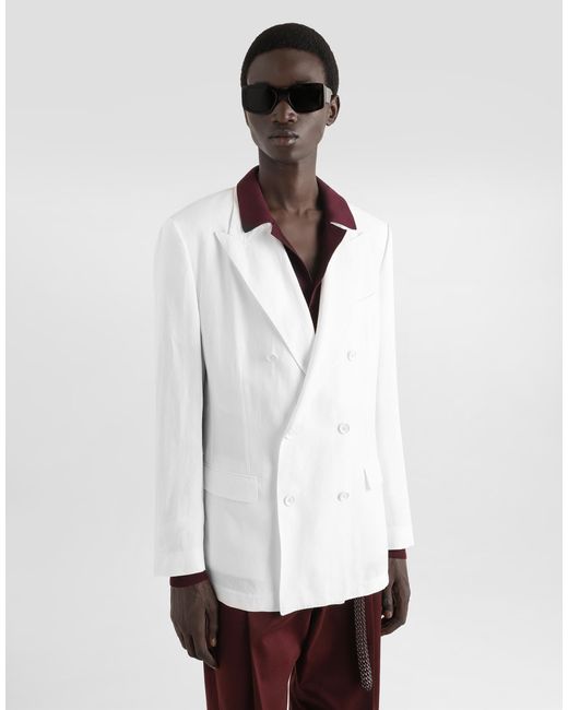 Dolce & Gabbana White Single-Breasted Cotton Jacket for men