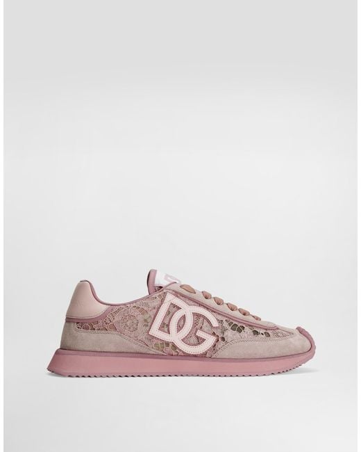 Dolce & Gabbana Pink Sneakers Dg Cushion Aus Spitze Und Kalbsleder