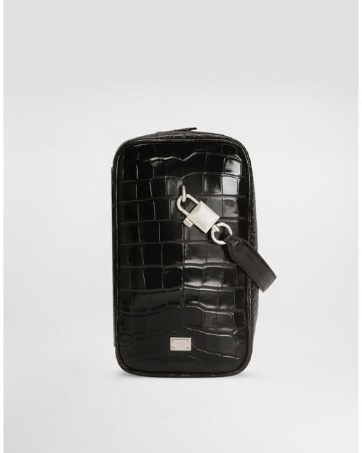 Dolce & Gabbana Black Lock Polished Alligator Handbag for men