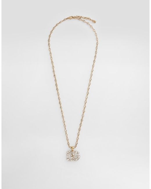 Dolce & Gabbana White Necklace With Rhinestone-Detailed Dg Logo