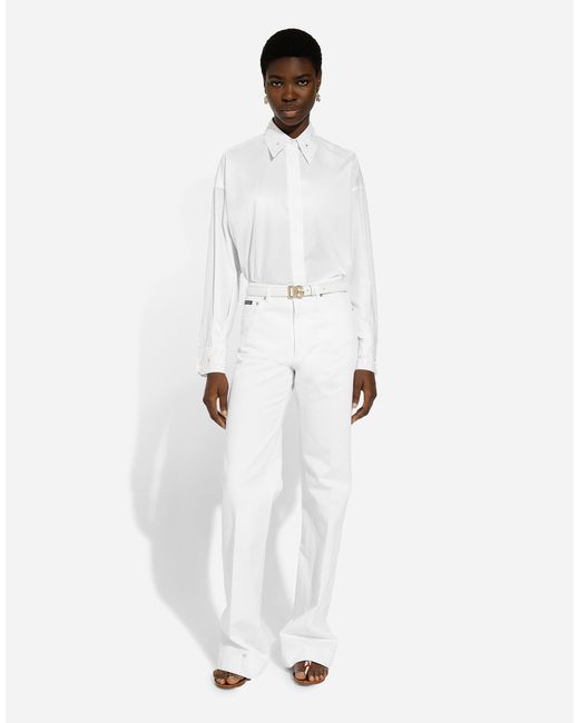 Dolce & Gabbana エンブロイダリーカラー コットン ロングスリーブシャツ White