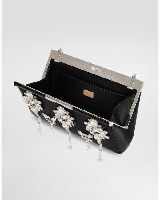 Dolce & Gabbana Black Crystal Embroidered Marlene Handbag