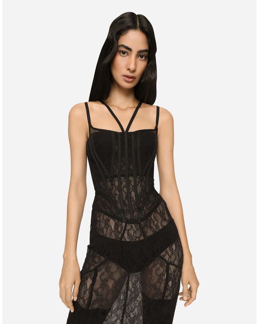 Dolce & Gabbana Black Langes Bustierkleid Aus Spitze