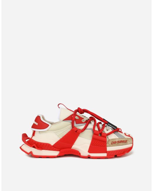 Dolce & Gabbana Leather Mixed-material Space Sneakers in Red for Men - Lyst