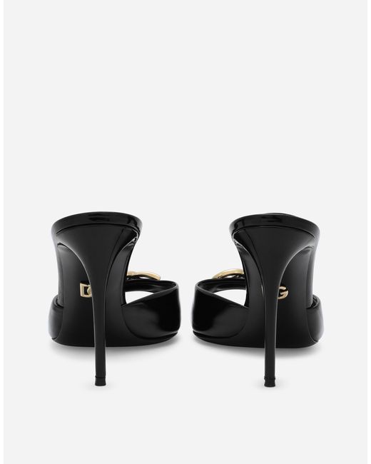 Dolce & Gabbana Black Patent Leather Mules With Dg Logo