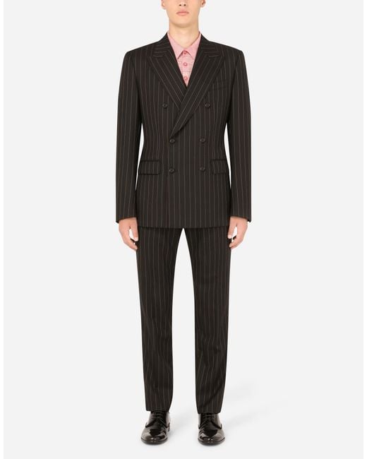 Dolce & Gabbana Double-breasted Pinstripe Stretch Wool Sicily-fit Suit ...