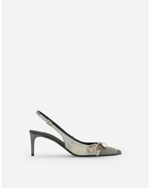 Dolce & Gabbana White Slingback Aus Patchwork-Denim