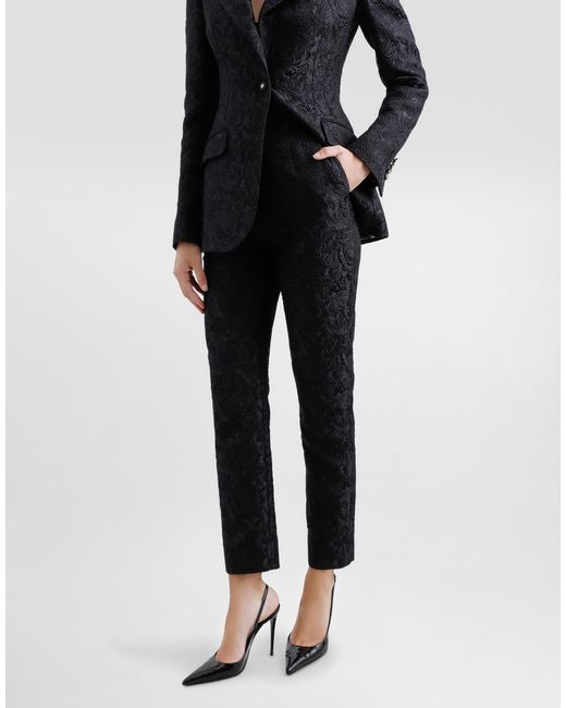 Dolce & Gabbana Blue Tailored Quilted Floral Jacquard Pants