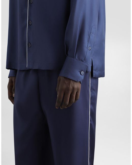 メンズ Dolce & Gabbana シャツ シルク Dgロゴ エンブロイダリーパッチ Blue