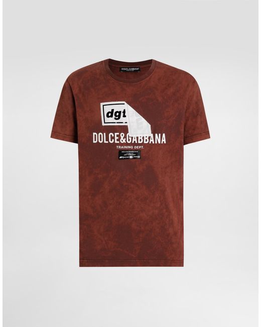 Dolce & Gabbana Red Marble-Effect Cotton T-Shirt With Print for men