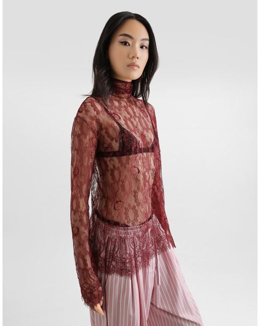 Dolce & Gabbana Red Chantilly Lace Top