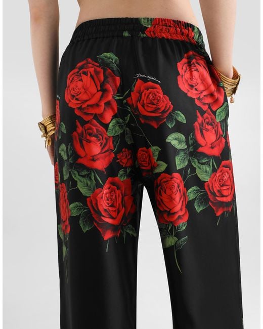 Pantalon Vanity En Soie À Imprimé Roses Dolce & Gabbana en coloris Red