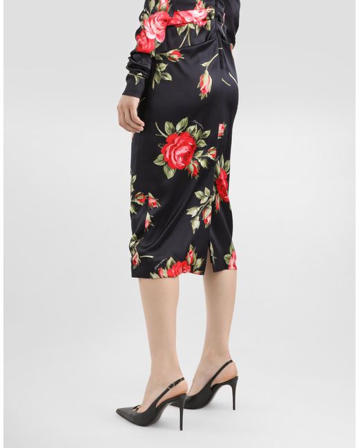 Dolce & Gabbana White Drapiertes Kleid Aus Satin Mit Blumenbouquet-Print