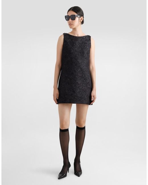 Dolce & Gabbana Black Short Floral Quilted Jacquard Sack Dress