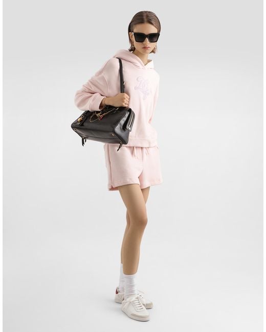 Dolce & Gabbana Pink Jersey Hoodie With Embroidery