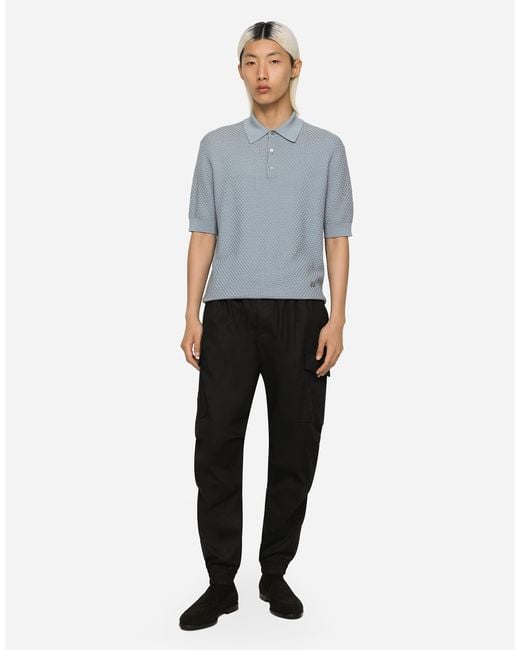 Dolce & Gabbana Blue Stretch Cotton Polo-Shirt With Dg Hardware for men