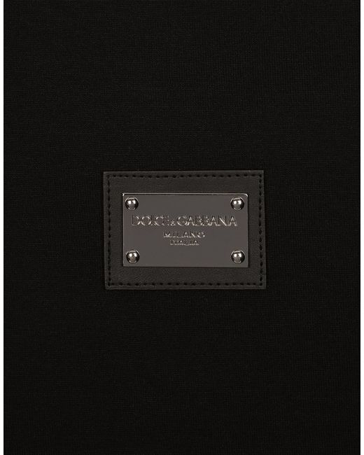 Dolce & Gabbana Black Cotton V-Neck T-Shirt With Branded Tag for men