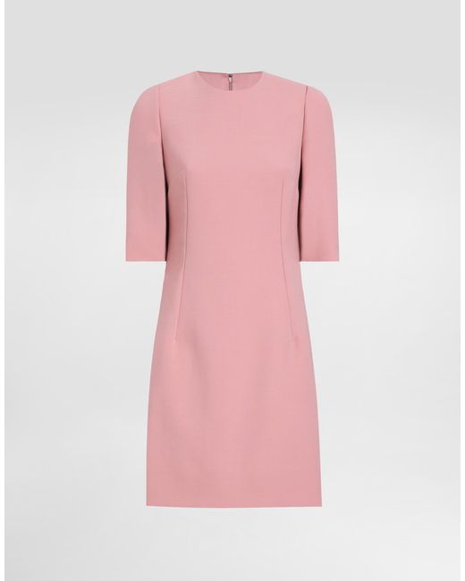 Dolce & Gabbana Pink Wool Crepe Midi Fit-And-Flare Dress