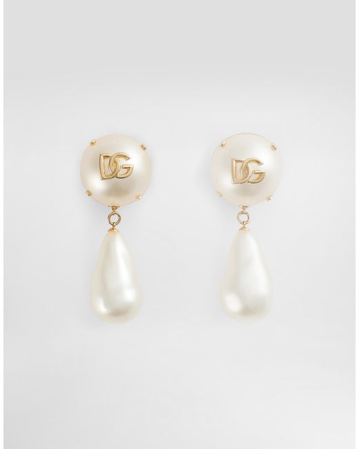 Dolce & Gabbana White Teardrop Earrings With Dg Logo