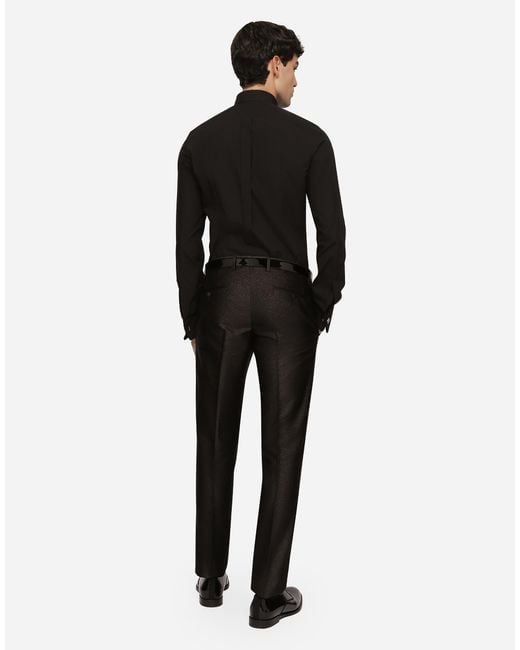 Dolce & Gabbana Black Cotton Poplin-Fit Tuxedo Shirt for men