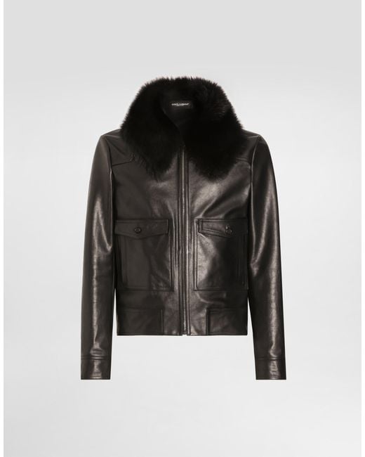 Dolce & Gabbana Single-Breasted Coat With Fur Collar in Black für Herren