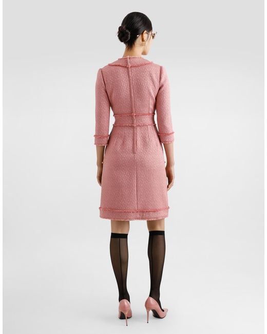 Dolce & Gabbana Pink Raschel Tweed A-Line Shirt Dress