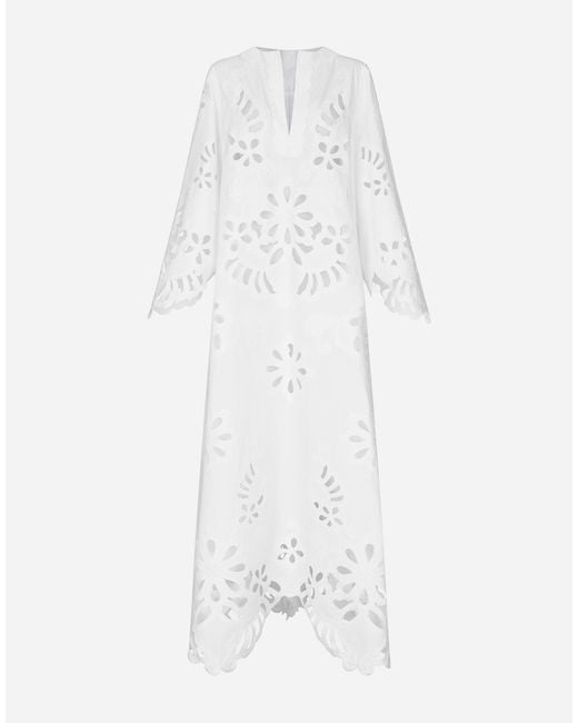 Dolce & Gabbana White Long Cotton Caftan With Cut-Out Detailing
