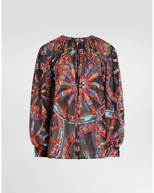 Dolce & Gabbana Red Carretto-Print Devor� Twill Top�