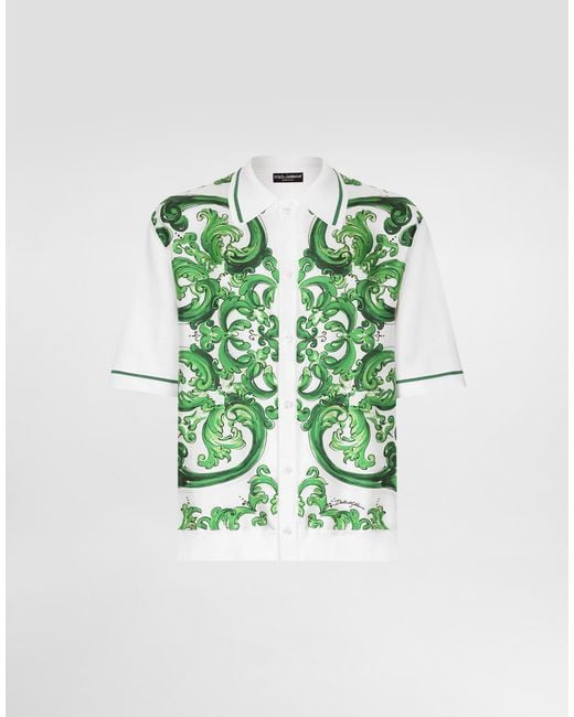 Dolce & Gabbana Green Oversize Silk And Yarn Shirt With Majolica for men