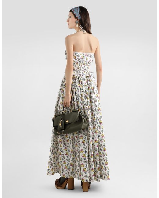 Dolce & Gabbana White Small Floral-Print Poplin Dress