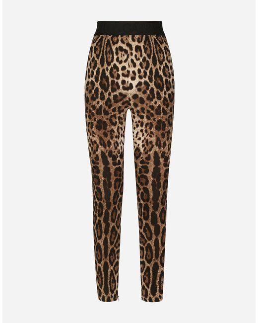 Dolce & Gabbana White Leopard-Print Charmeuse Leggings
