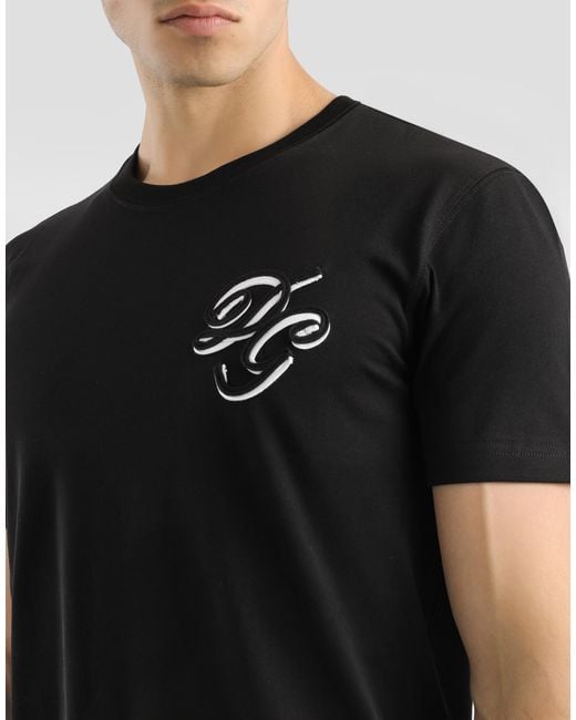 Dolce & Gabbana Black T-Shirt With Embroidered Logo for men