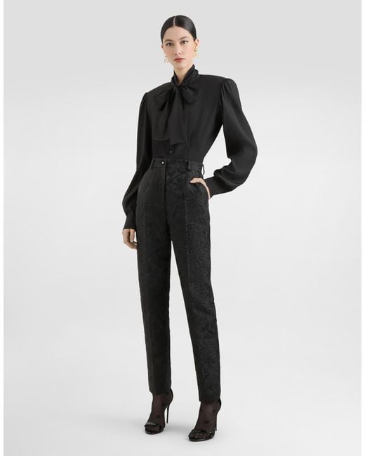 Dolce & Gabbana Black Peony-Motif Brocade Trousers