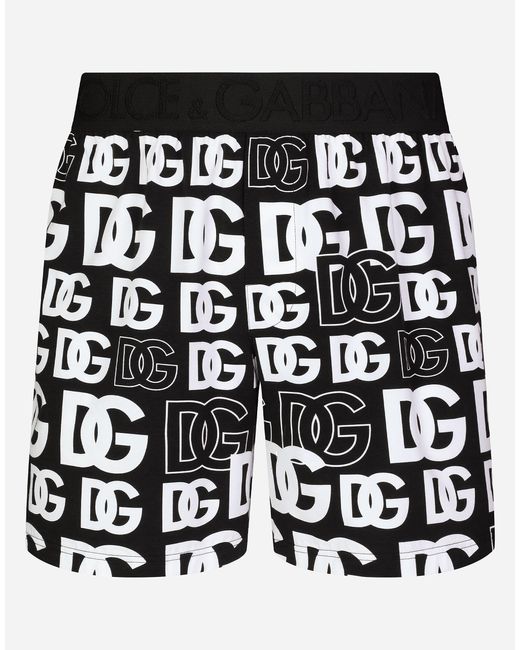 Shorts jersey bielastico stampa logo DG di Dolce & Gabbana in Black da Uomo