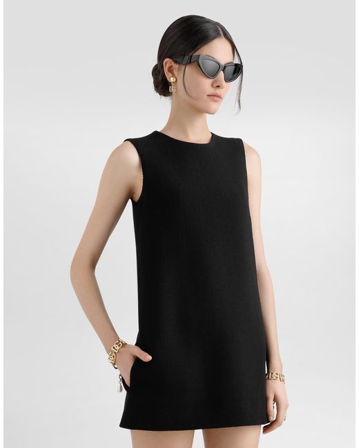 Dolce & Gabbana Black Short Wool Crepe A-Line Dress