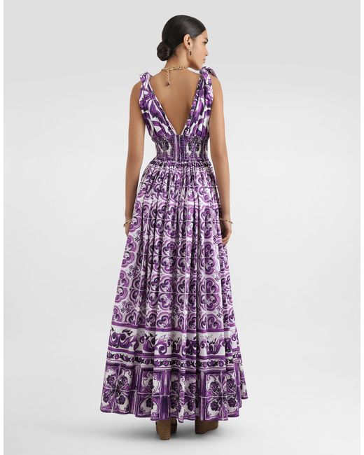 Dolce & Gabbana Purple Majolica-Print Poplin Dress