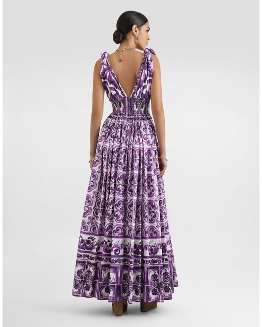Dolce & Gabbana Purple Majolica-Print Poplin Dress