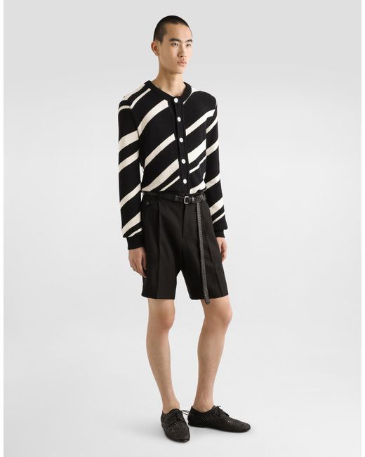 Dolce & Gabbana Black Long-Sleeved Cotton Cardigan With Stripe Inlay for men
