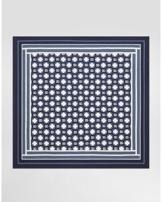Dolce & Gabbana Silk Pocket Square With Micro-Design And Logo in Blue für Herren