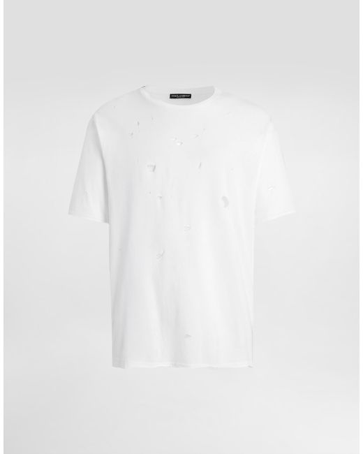 Dolce & Gabbana White Distressed Cotton T-Shirt for men