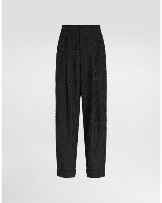 Dolce & Gabbana Black Virgin Wool Trousers With Embroidery for men