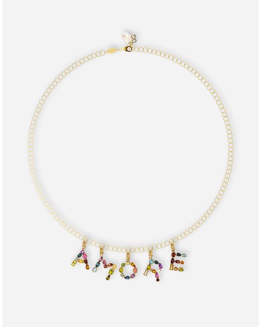 Dolce & Gabbana White Charm S Lettering 18Kt And Multicolored Gems