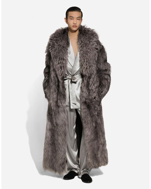 Dolce & Gabbana Gray Silk Satin Robe for men