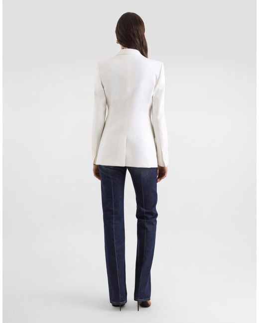 Dolce & Gabbana White Single-Breasted Cashmere Jacket